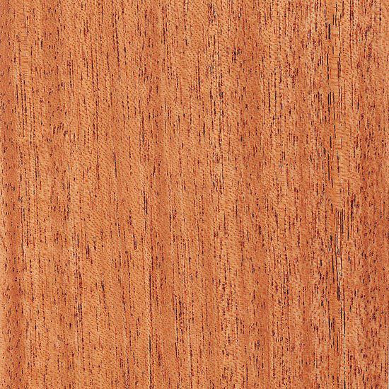 Sapele wood grain swatch — rich red-copper African hardwood with a fine, straight ribbon grain, a premium mahogany alternative for heirloom staircases and bed posts