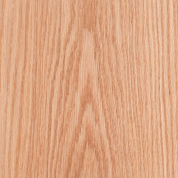 American oak wood grain swatch — light reddish-tan timber with a bold, open cathedral grain, the classic hardwood for staircase spindles, newel posts and handrails